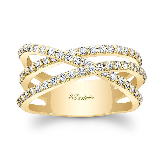 Yellow Gold Criss Cross Diamond Wedding Band